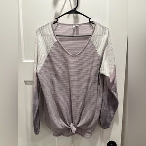 Women's V-Neck Knit Top - Lavender and White